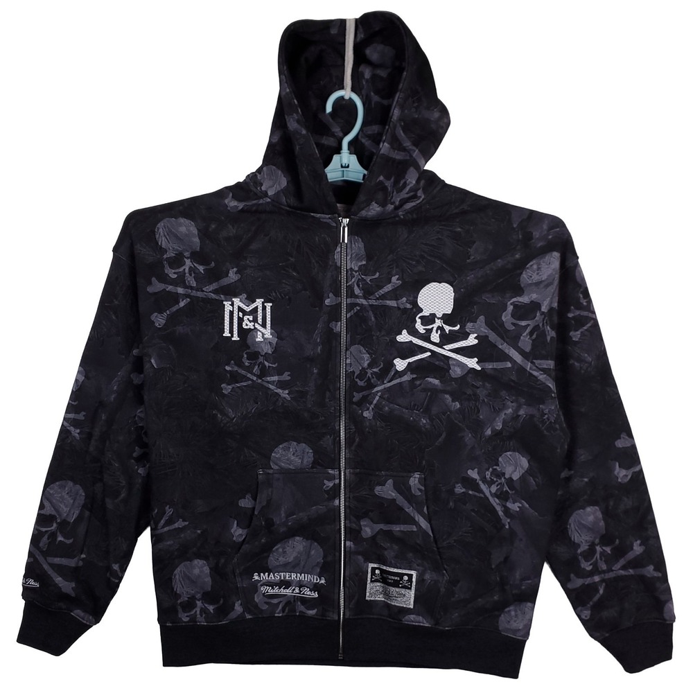 Mastermind World Mitchell & Ness‎ Large Hoodie Allover Skull Print Gray New